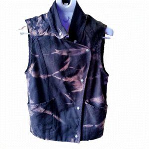 ARITZIA Wilfred Free Blk Tie Dye Linen Cotton Moto Vest, XXS